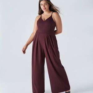 HALARA Burgundy V-Neck Wide-Leg Jumpsuit